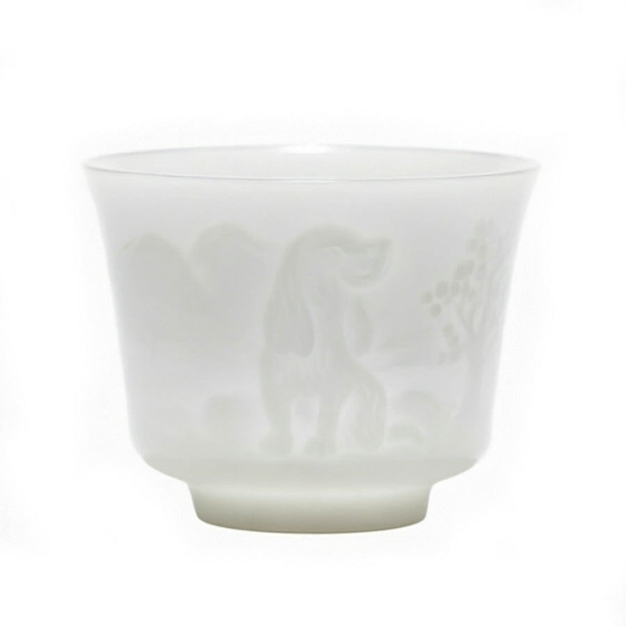 Ice Jade Porcelain Unglazed Zodiac Cup Sheep Fat Jade White Porcelain Tea Cup Kung Fu Personal Single Cup Dehua Relief Ceramic