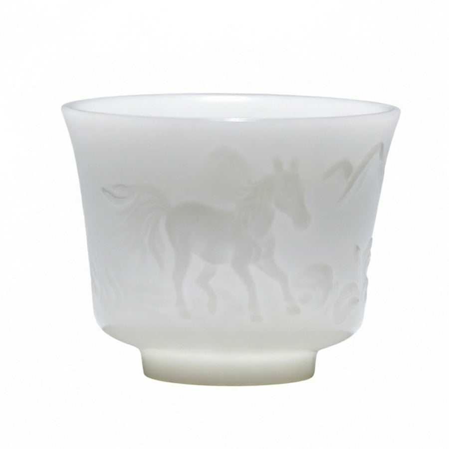 Ice Jade Porcelain Unglazed Zodiac Cup Sheep Fat Jade White Porcelain Tea Cup Kung Fu Personal Single Cup Dehua Relief Ceramic