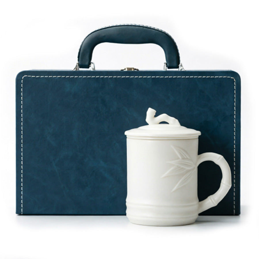 Ice Jade Porcelain Handmade Tea Cup with Lid, Ceramic Tea Set for Personal Use, Tea-Water Separation Office Cup