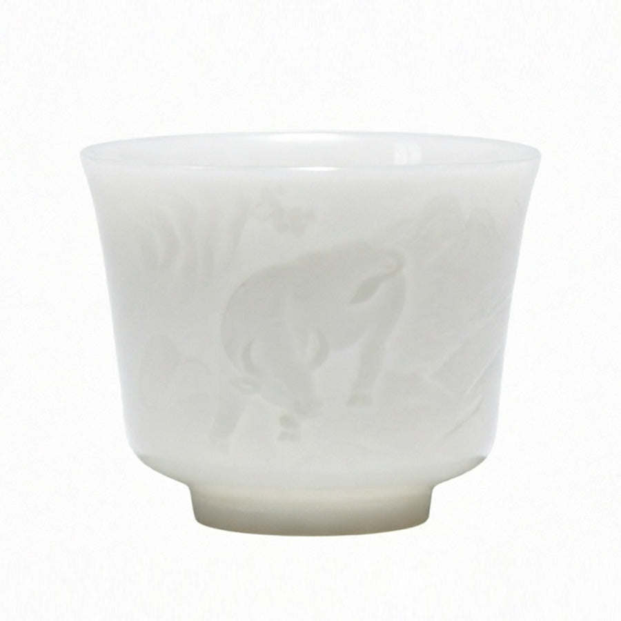 Ice Jade Porcelain Unglazed Zodiac Cup Sheep Fat Jade White Porcelain Tea Cup Kung Fu Personal Single Cup Dehua Relief Ceramic
