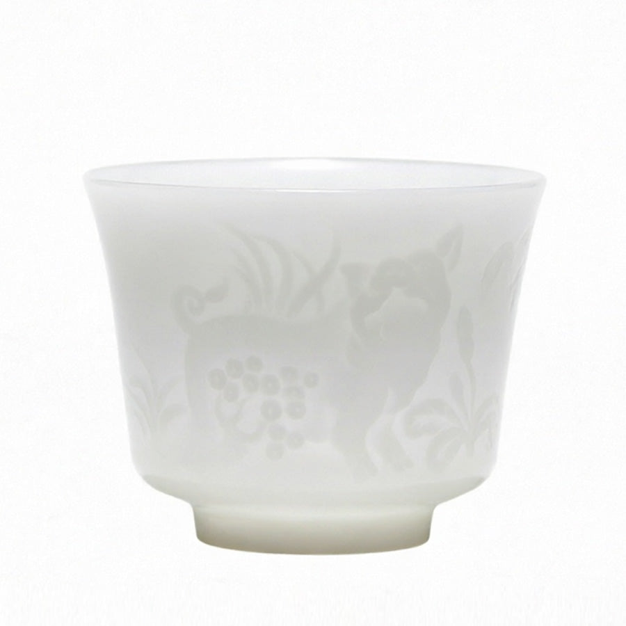 Ice Jade Porcelain Unglazed Zodiac Cup Sheep Fat Jade White Porcelain Tea Cup Kung Fu Personal Single Cup Dehua Relief Ceramic