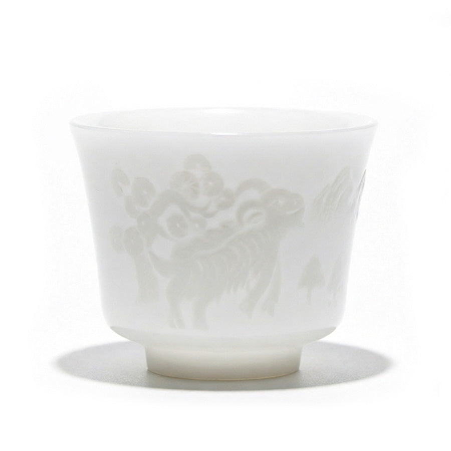 Ice Jade Porcelain Unglazed Zodiac Cup Sheep Fat Jade White Porcelain Tea Cup Kung Fu Personal Single Cup Dehua Relief Ceramic