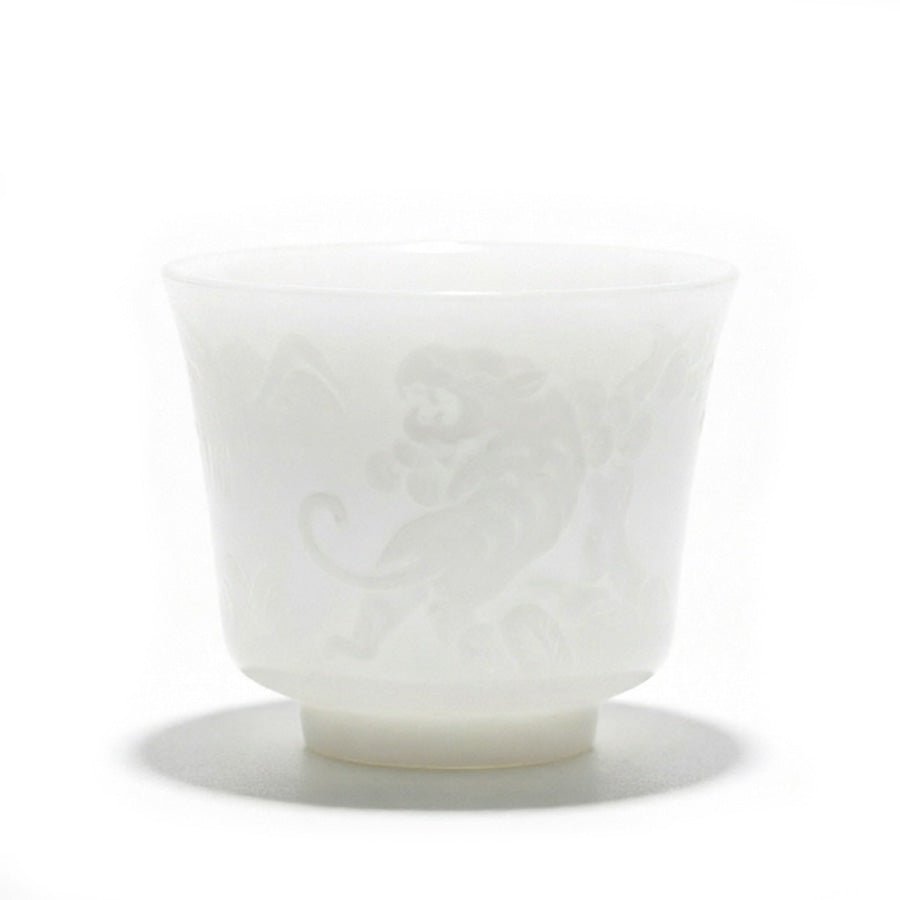 Ice Jade Porcelain Unglazed Zodiac Cup Sheep Fat Jade White Porcelain Tea Cup Kung Fu Personal Single Cup Dehua Relief Ceramic